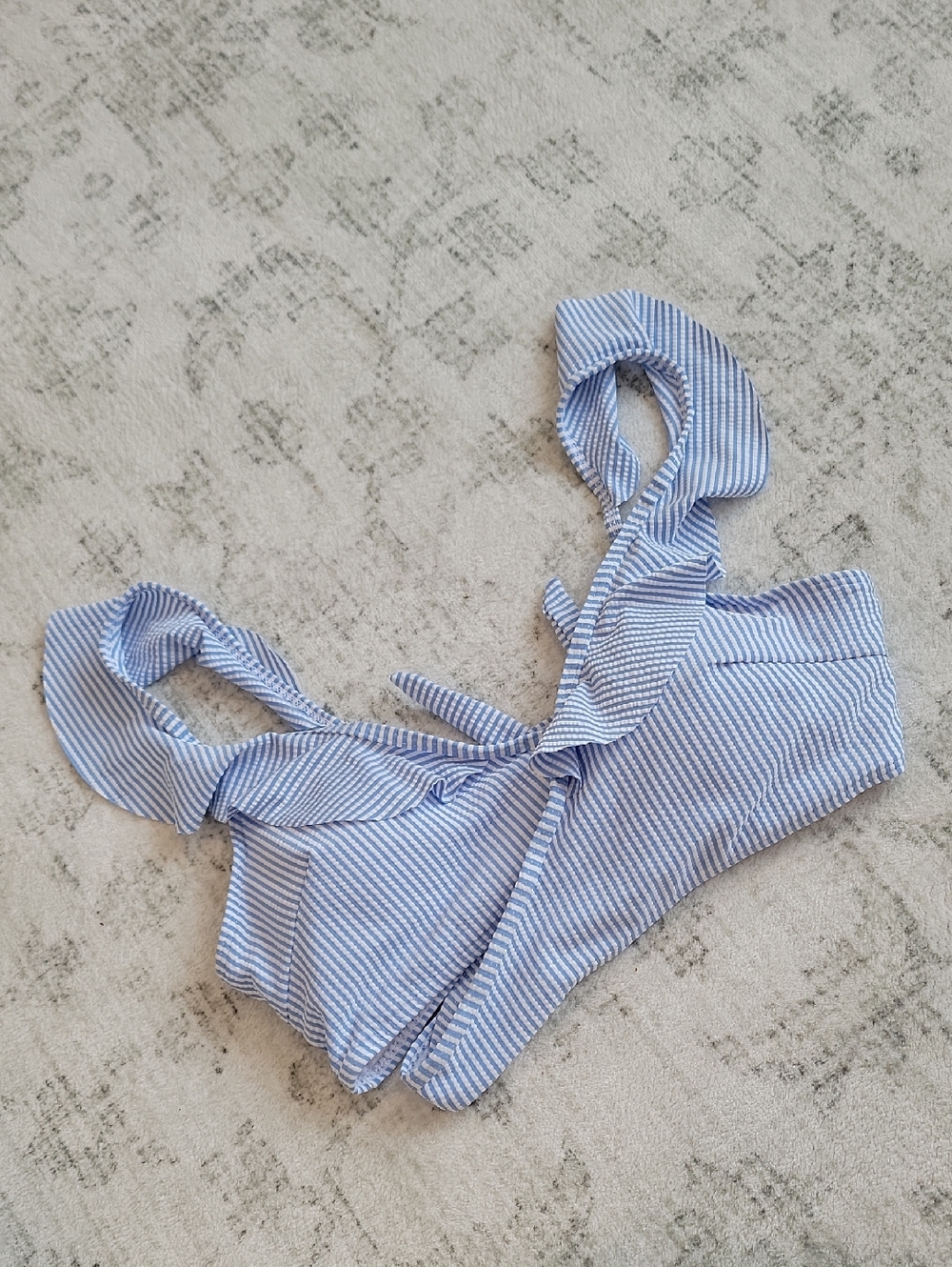 Blue Striped One-Piece Swimsuit with Ruffle Tie Straps